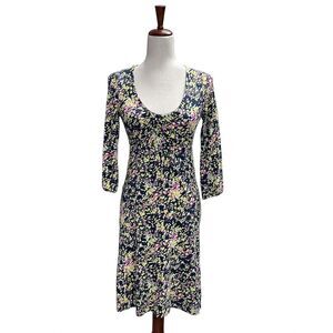 Boden Women's Floral Print Jersey Dress Size 2R‎ Longsleeve Knit Midi Scoopneck